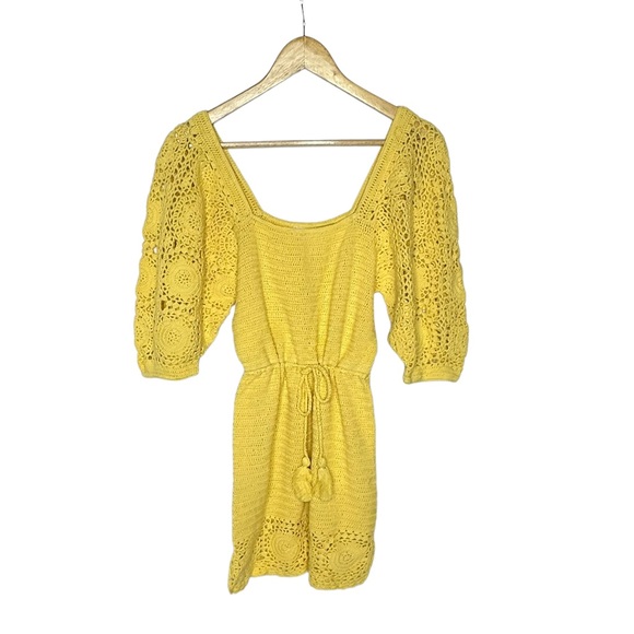 NWT Spell Let The Sunshine In Crochet Mini Dress in Lemon s - Picture 3 of 16